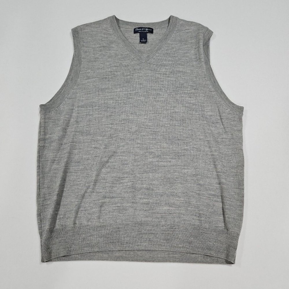 Davis & Squire Mens Size XL Gray 100% Extra Fine Merino Wool Sweater Vest V-Neck